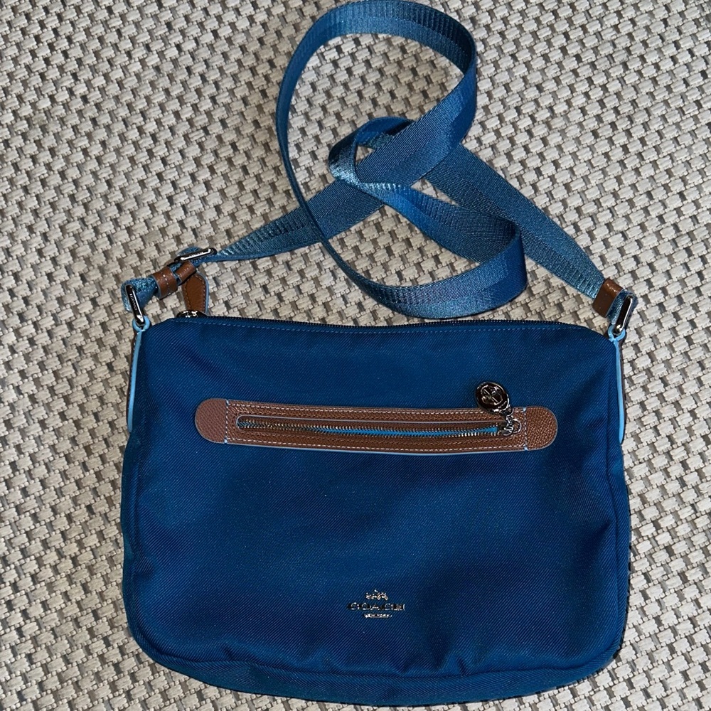 Coach blue Crossbody Bag with Brown leather Accents